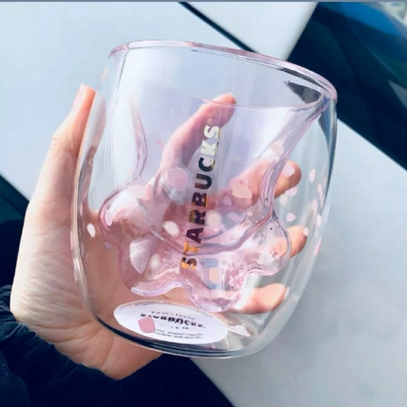 Starbucks Glass Paw Pink Cherry Blossom Cup Rare! - Picture 4 of 11